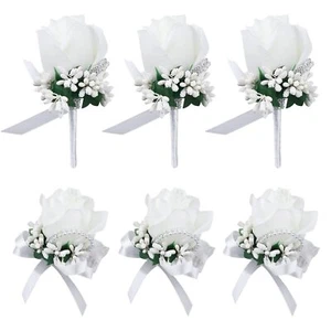 Wrist Corsage Boutonniere Set, Artificial Rose Bridesmaid Bride Wrist Corsage... - Picture 1 of 6