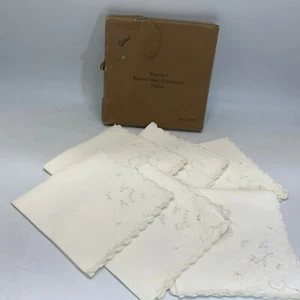 6 Vintage Warranted Madeira Hand Embroidered Fine Linen Napkins 11" - Picture 1 of 7