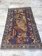 Pictorial Afghan wool rug tribal blue folk 4x6
