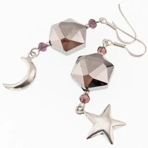 Reclaimed Treasures--Asymmetrical Sterling Silver Star/Moon Earrings By SoniaMcD - Picture 1 of 10