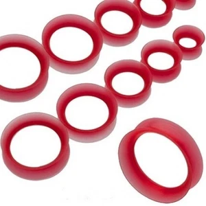 1 Pair 1/2" Red Silicone Ear Skin Very Thin Tunnels Plugs 12MM Piercings Flared - Picture 1 of 1