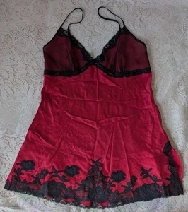 Victorias Secret sexy red hot gothic vamp black lace insert satin lingerie slip - Picture 1 of 6