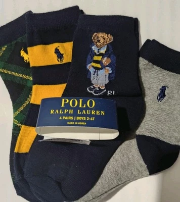 2-4T Niños pequeños Ralph Lauren 🐻 POLO BEAR Calcetines Polo Fútbol Oso 4 pai Foto 1 de 2