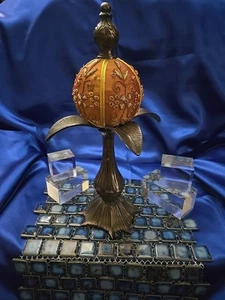VINTAGE VICTORIAN STYLE FINIAL GORGEOUS SILK ORB CAST IRON BASE 14 INCHES TALL - Picture 1 of 5