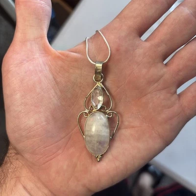 Collar gargantilla de 16 pulgadas de plata 925 con piedras preciosas de cristal de cuarzo y piedras lunares naturales Foto 1 de 4