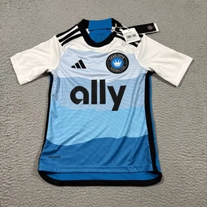 NWT Adidas Charlotte FC 24/25 Home Jersey Kids 9/10Y Blue White - Picture 1 of 12
