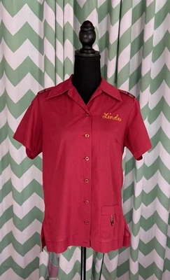 Camisa de Bowling King Louie Damas Liga Plisada Vintage Años 70, Talla 34 Foto 1 de 4