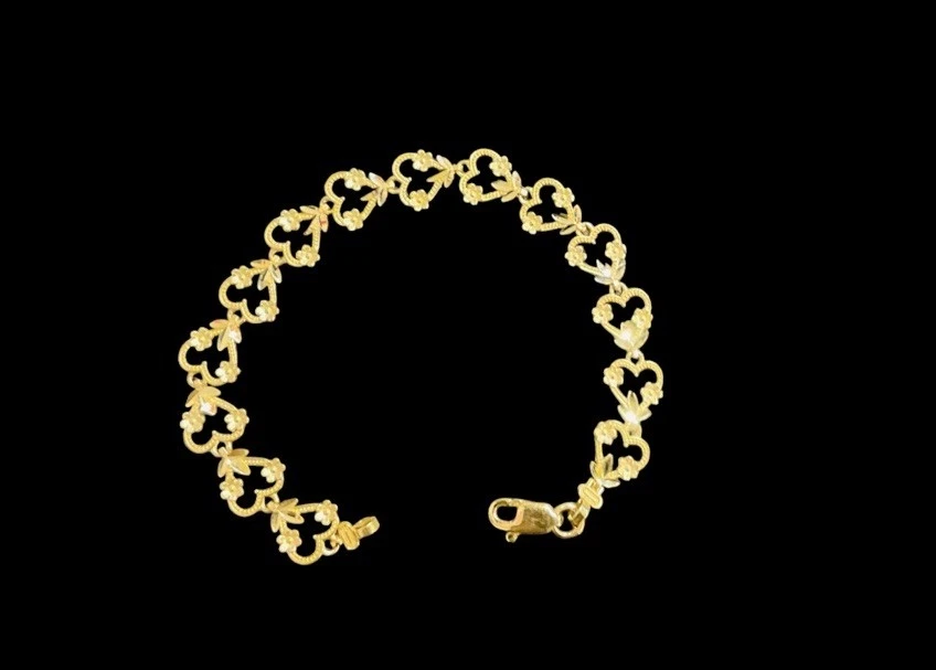14k Gold Hearts & Roses 7” Bracelet  - Image 1 of 4