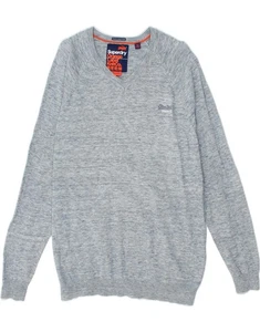 SUPERDRY Womens V-Neck Jumper Sweater UK 18 XL Blue Flecked Cotton BJ20 - Picture 1 of 3
