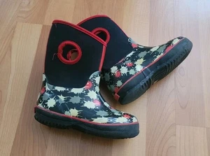 Aldi Kleinkind Jungen Größe 9/10 hohe Regenstiefel Schuhe Kinder rot schwarz mit Halter - Bild 1 von 13