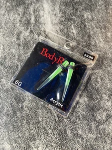 GREEN/WHITE EAR PLUGS EXPANSION TAPPER GAUGES 6G JELWERY EARING, BODY RAGE, PAIR - Picture 1 of 6