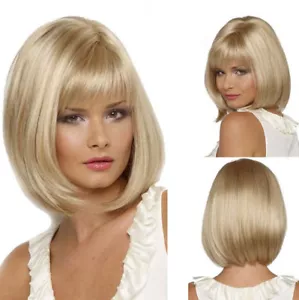 Fashion Light Blonde Short Bob Straight Women Lady Hair Wig Full Wigs + Wig Cap - Picture 1 of 4