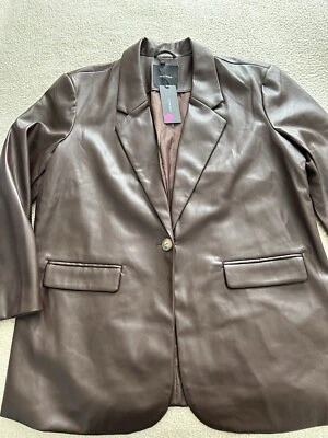 Jaqueta Blazer Vero Moda Olivia Couro Sintético Um Botão Grão de Café Marrom Tamanho G - Imagem 1 de 4