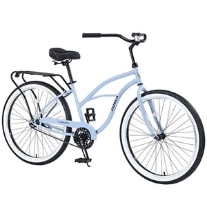 26" Single Speed Bicycle, Women's Beach Cruiser Bike with Wide Wheels, Blue - Picture 1 of 7
