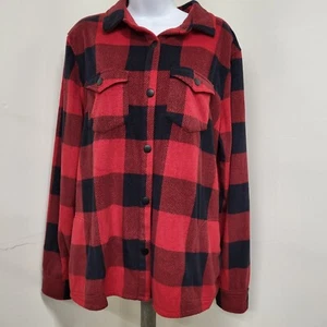 Buckle BKE Shacket Size Large Plaid Fleece Red Green Oversized Button Front  - Picture 1 of 15