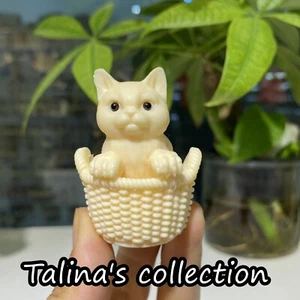 2' Natürliche echte Tagua-Nuss handgeschnitzte Katze Reiki Heilung Geschenk 1 Stck. - Bild 1 von 5