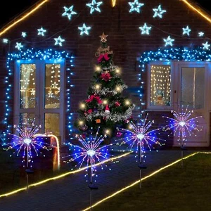Christmas Garden Lights Solar Firework Sparklers Lamp Outdoor Waterproof Decor - Picture 1 of 21