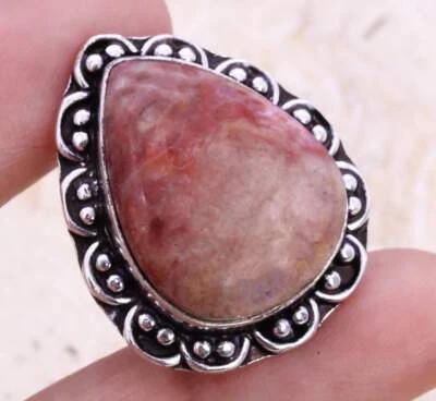 Porcelain Jasper 925 Silver Plated Handmade Ring of US Size 6.75 Ethnic - Image 1 of 3