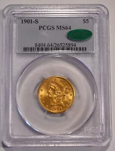 1901 S US Gold $5 Liberty Head Half Eagle - PCGS graded MS64  - CAC - Picture 1 of 4