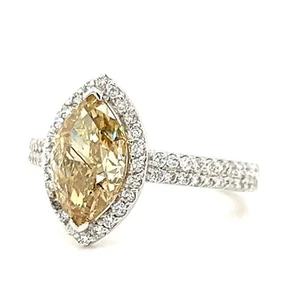 2.70ctw Fancy Yellow Marquise Diamond Engagement Ring Halo Pave GIA Certified - Picture 1 of 10