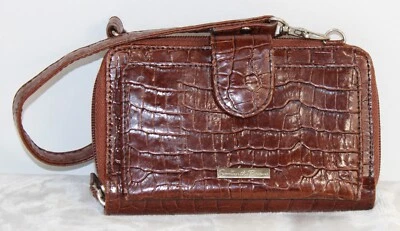 Бумажник с ремешком Samantha коричневый кожа с тиснением под крокодила - Изображение 1 из 4