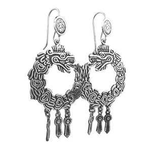 Circle of Life Serpent 925 Sterling Silver Mexican Aztec Infinity Snake Earrings - Picture 1 of 5