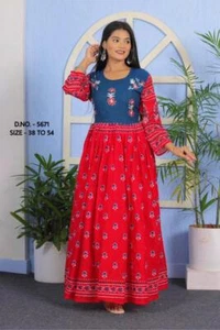 Beautiful Pure Cotton Hand Block Printed Fabric Full Flared Anrakali Gown - Picture 1 of 5