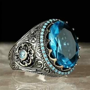Beautiful Men's Blue Zercon & Turquoise Ring size 9. NEW!  FREE SHIP IN THE USA! - Picture 1 of 2