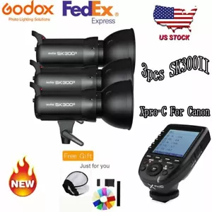 US Godox 3*SK300II TTL HSS Studio Flash Strobe + XPro-C Trigger For Canon Camera - Picture 1 of 8