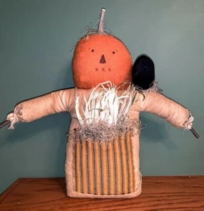 Primitive/Land handgefertigter großer Kürbis mit Krähe Herbst/Halloween 12 Zoll - Bild 1 von 4