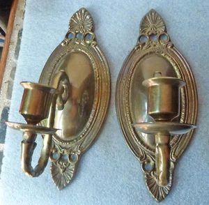 Vintage Pair Solid Brass Candle Single Arm Sconces Hollywood Regency Korea - Picture 1 of 3