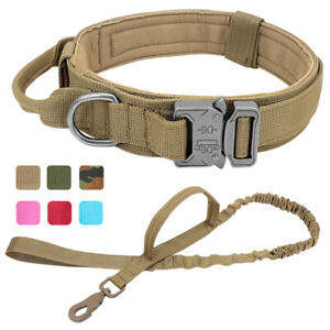 Tactical Dog Collar Nylon Bungee Leash Heavy Duty Metal Buckle Military Training