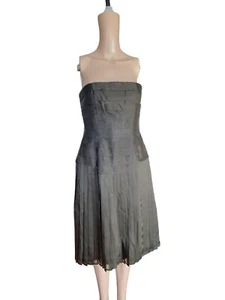 Carmen Marc Valvo Damen trägerloses braunes Seidenkleid knielang Aline Größe 4 - Bild 1 von 11