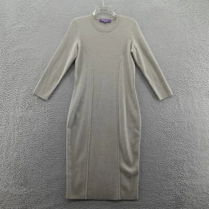 Vestido ceñido al cuerpo de lana Ralph Lauren etiqueta púrpura gris medio longitud midi Italia - Imagen 1 de 15