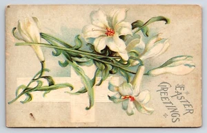 Postal Saludos de Pascua, Lirio de Pascua, Floral, Atrás Indiviso, c1900 - Imagen 1 de 2