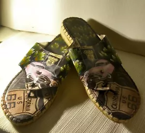 Vintage schwer zu finden Blu Via Blu Riemen Route 66 Themen Sandalen für Damengröße 8 - Bild 1 von 9