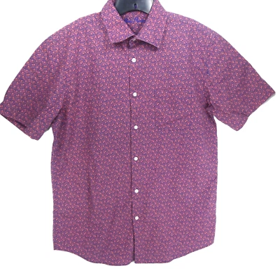 Camisa Alan River Para Hombres Azul Rojo M Estampado Floral Mezcla de Lino Abotonada Foto 1 de 4