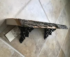 Hand Crafted 16" Live Edge Poplar Wood Wall Shelf, Rustic Cast Iron ORB Brackets - Picture 1 of 17