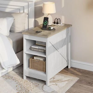 Nightstand Narrow End Table w/ Charging Station Sofa Side Table For Living Room - Picture 1 of 9