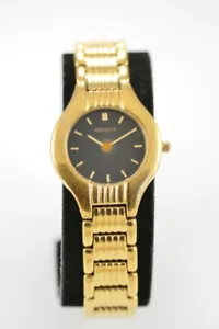 Geneve Women Watch Stainless Steel Gold Water Resistant 50m Battery Black Quartz - Picture 1 of 6