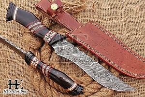 HUNTEX Custom Handmade Damascus 330 mm Long Buffalo Horn Hunting Sticker Knife