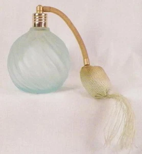 Art Glass Perfume Bottle Aqua Frosted Optic Swirls A Vintage Beauty #19 - Picture 1 of 5