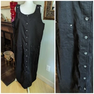 90s/Y2K Sag Harbor Dress Large Black Cotton Maxi Long Sleeveless Button Front - Picture 1 of 10