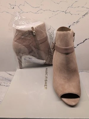 NWB Marc Fisher Size 8 M Shimmee Peep Toe Suede Light Brown Tan Heeled Bootie - Image 1 of 4