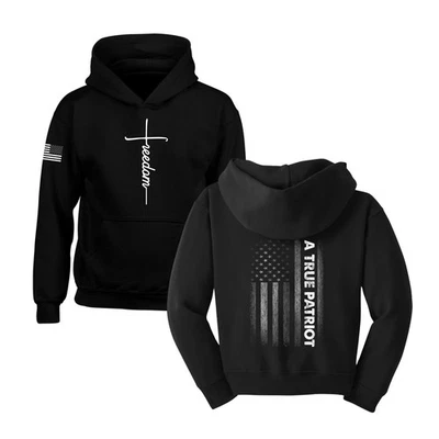 Charlie Kirk Freedom Cross Youth Hooded Sweatshirt - Image 1 of 2