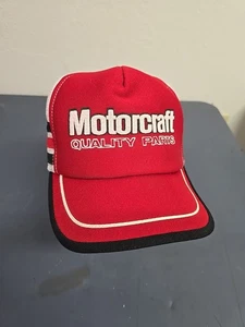 Vintage Motorcraft Quality Parts Racing 3 Stripe Trucker Snap Back Hat - Picture 1 of 7
