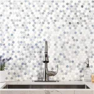 Mosaico montado en malla de mármol pulido Azula 1 pulgada hexagonal 12 pulgadas x 12 pulgadas 0,96 pies cuadrados - Imagen 1 de 4