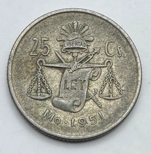 1951 Silber .300 Mexiko 25 Centavos - kostenloser Versand - Mexican Quarter - versandkostenfrei - Bild 1 von 4