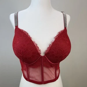 Victoria's Secret Bustier sehr sexy Gr.36 DD rot Glanz Träger Push Up BH neu - Bild 1 von 9