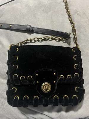 Negro y Dorado Ralph Lauren Cartera Gamuza Bolso de Hombro Bolso de Mano Vintage Clásico Nuevo Foto 1 de 3